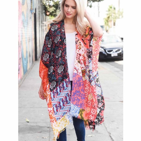 BOHO FLORAL PATCH PRINT KIMONO CAFTAN - Picture 2 of 3